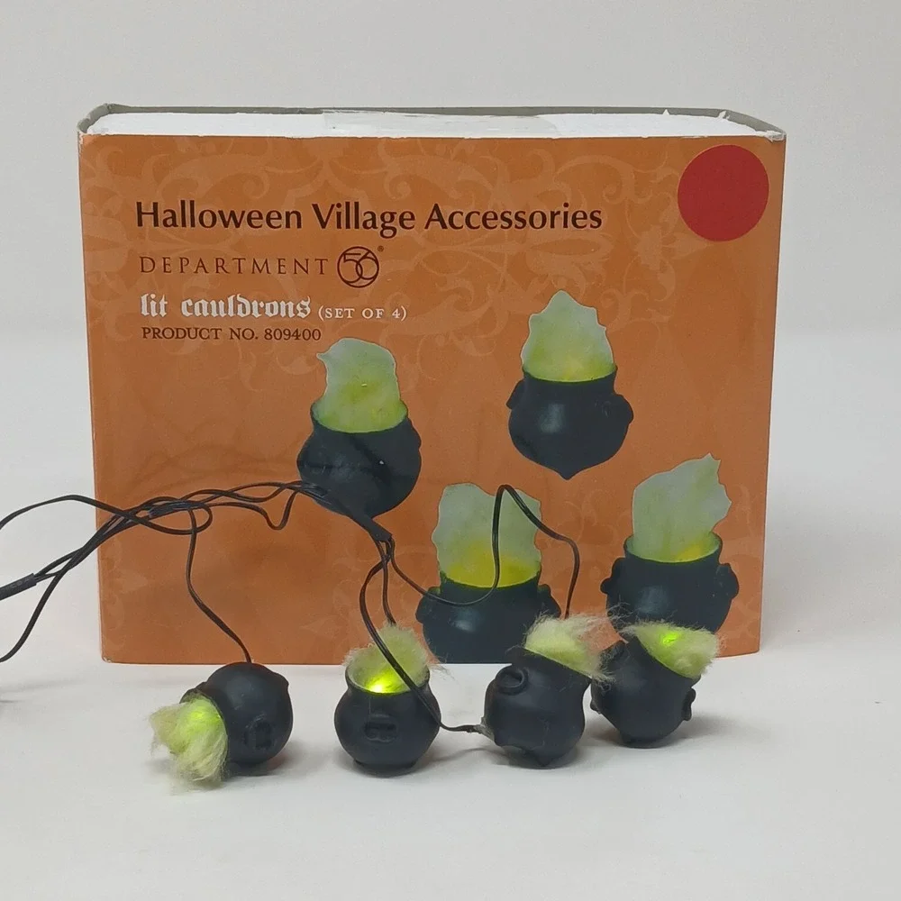 Dept 56 Halloween Village Accessories Lit Cauldrons - Set of 4 #809400-Works